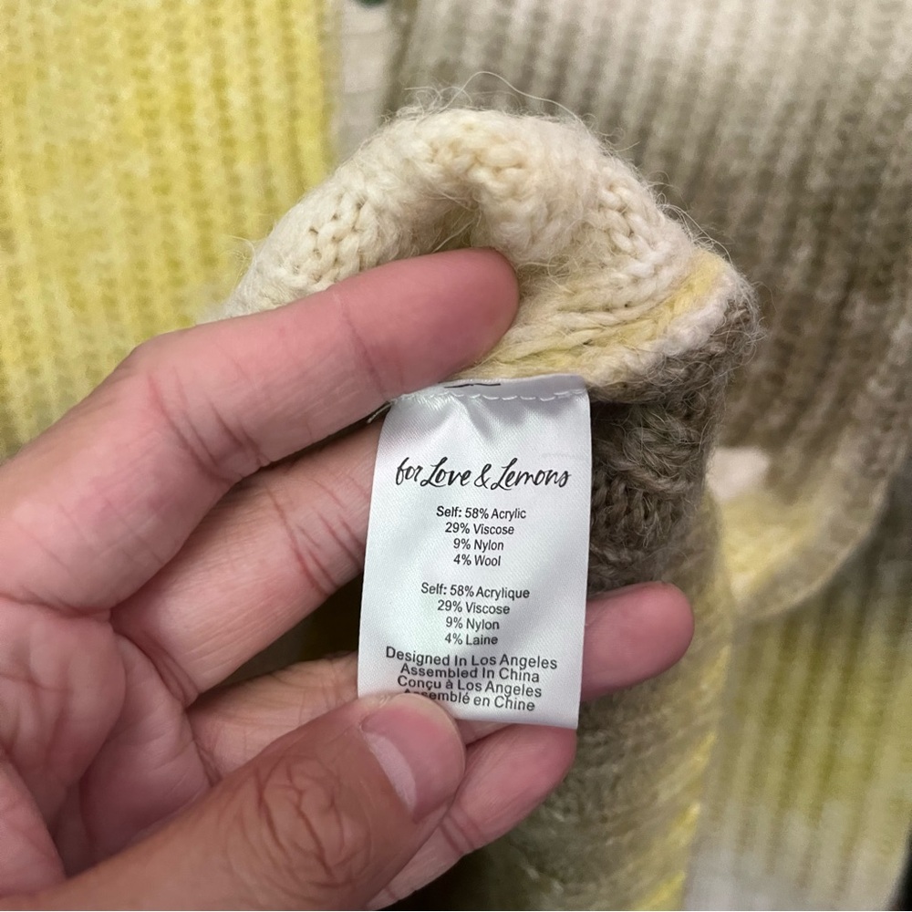 FOR LOVE & LEMONS cream yellow wool blend open knit stretchy long‎ line cardigan - Picture 8 of 8